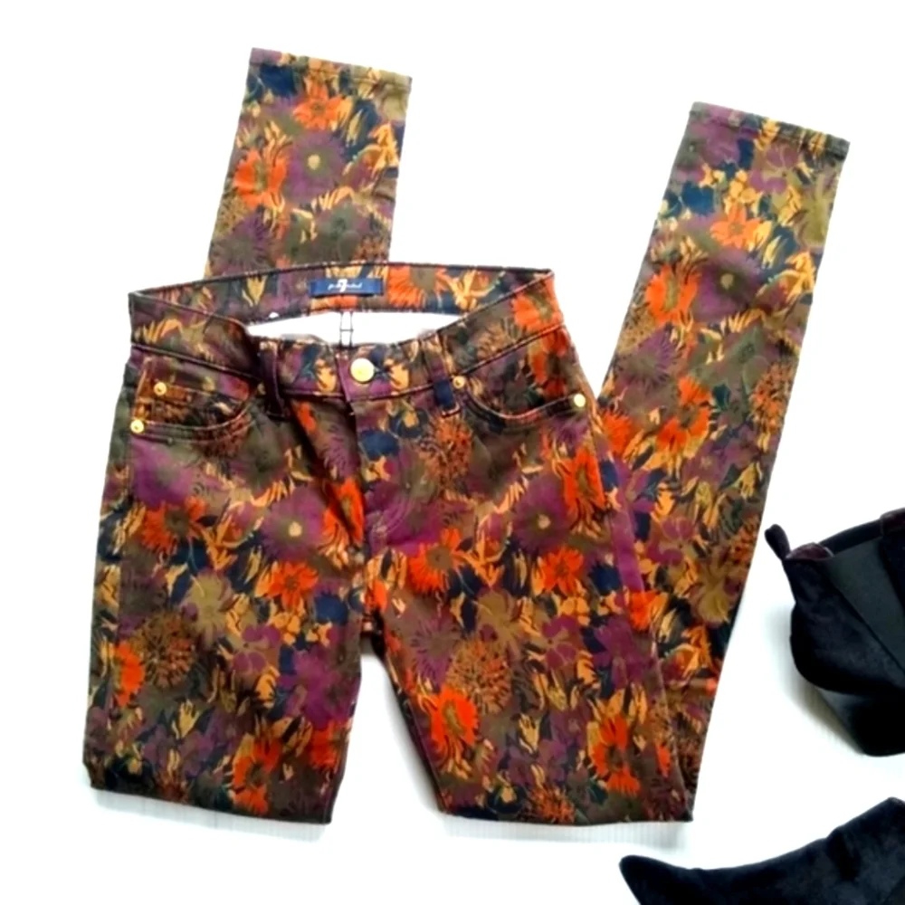7 For All Mankind Brown Floral Print Jeans - Picture 4 of 6